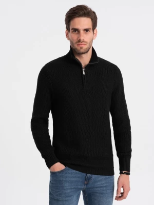 Dzianinowy sweter męski z rozpinaną stójką - czarny V3 OM-SWZS-0105
 -                                    L