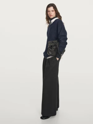 Dzianinowy Sweter Oversize Z Dekoltem W Serek - Niebieski - - Massimo Dutti - Female