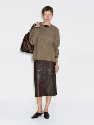 Dzianinowy Sweter Oversize Z Dekoltem W Serek - Opalony - - Massimo Dutti - Kobieta
