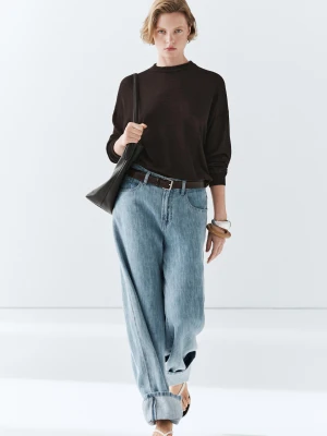 Dzianinowy Sweter Oversize Z Domieszką Wełny - Brązowy - - Massimo Dutti - Kobieta