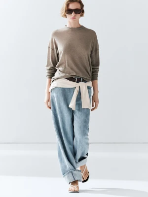 Dzianinowy Sweter Oversize Z Domieszką Wełny - Szarobrązowy - - Massimo Dutti - Kobieta
