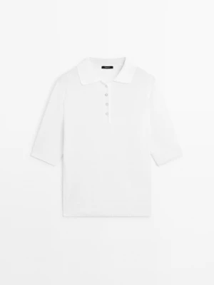 Dzianinowy Sweter Oversize Z Kołnierzykiem Polo - Biały - - Massimo Dutti - Kobieta