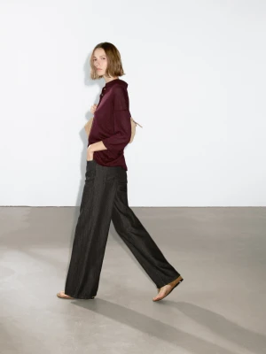 Dzianinowy Sweter Oversize Z Kołnierzykiem Polo - Bordowy - - Massimo Dutti - Kobieta