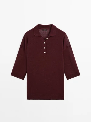 Dzianinowy Sweter Oversize Z Kołnierzykiem Polo - Bordowy - - Massimo Dutti - Kobieta