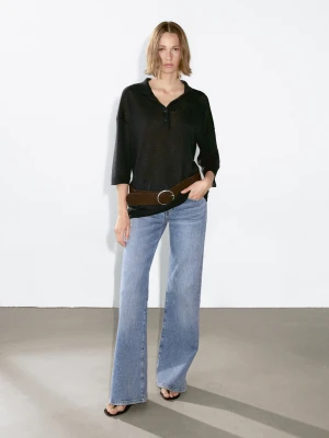 Dzianinowy Sweter Oversize Z Kołnierzykiem Polo - Czarny - - Massimo Dutti - Kobieta