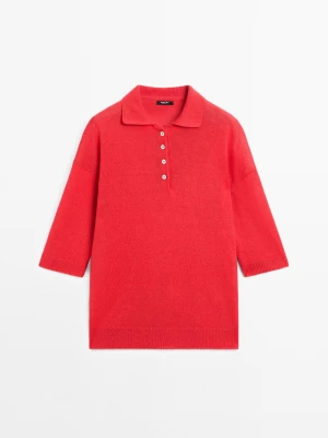 Dzianinowy Sweter Oversize Z Kołnierzykiem Polo - Czerwony - - Massimo Dutti - Kobieta