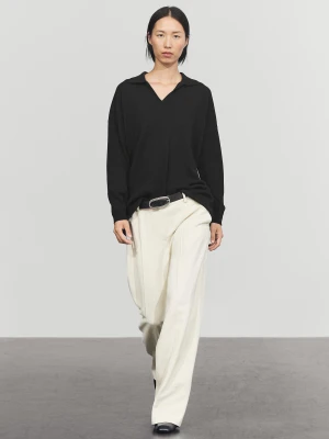 Dzianinowy Sweter Oversize Z Kołnierzykiem Polo Ze 100% Kaszmiru - Czarny - Massimo Dutti - Female