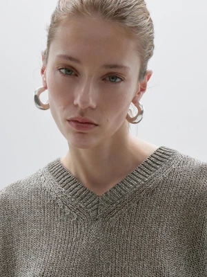 Dzianinowy Sweter Oversize Z Krótkim Rękawem - Popielaty Brąz - - Massimo Dutti - Kobieta
