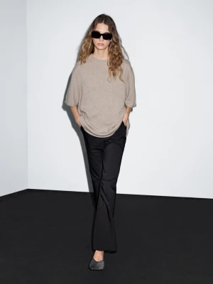 Dzianinowy Sweter Oversize Z Krótkim Rękawem - Szarobrązowy - - Massimo Dutti - Kobieta
