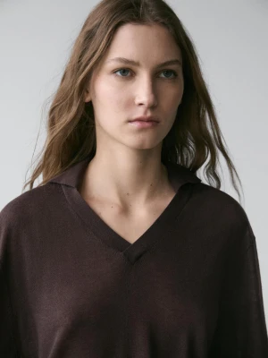 Dzianinowy Sweter Oversize Z Mieszanki Jedwabiu I Wełny - Brązowy - - Massimo Dutti - Kobieta