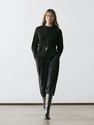 Dzianinowy Sweter Oversize Z Mieszanki Wełny - Czarny - - Massimo Dutti - Kobieta