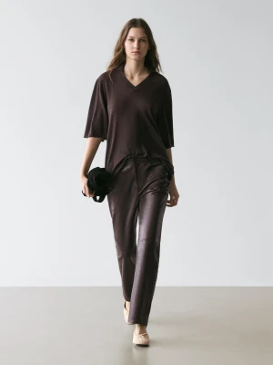 Dzianinowy Sweter Oversize Z Mieszanki Wełny I Jedwabiu - Brązowy - - Massimo Dutti - Kobieta