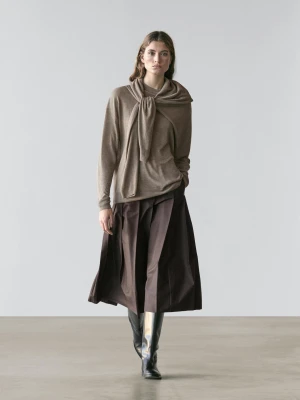 Dzianinowy Sweter Oversize Z Mieszanki Wełny - Szarobrązowy - - Massimo Dutti - Kobieta