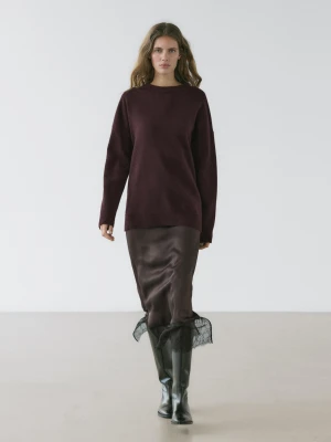 Dzianinowy Sweter Oversize Ze 100% Kaszmiru - Bordowy - - Massimo Dutti - Kobieta