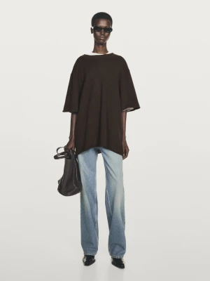 Dzianinowy Sweter Oversize Ze 100% Kaszmiru - Brązowy - - Massimo Dutti - Kobieta