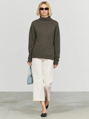 Dzianinowy Sweter Oversize Ze 100% Kaszmiru - Szarawozielony - Massimo Dutti - Female