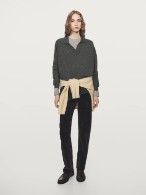 Dzianinowy Sweter Oversize Ze 100% Kaszmiru - Szary Średni - - Massimo Dutti - Kobieta