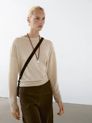 Dzianinowy Sweter Oversize Ze 100% Lnu - Piaskowy - - Massimo Dutti - Kobieta