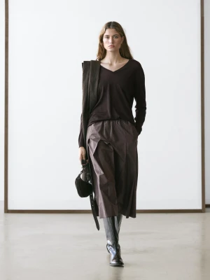 Dzianinowy Sweter Oversize Ze 100% Wełny - Brązowy - - Massimo Dutti - Kobieta