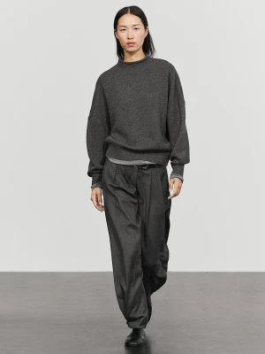 Dzianinowy Sweter Oversize Ze 100% Wełny - Ciemnoszary - Massimo Dutti - Female