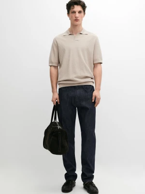 Zdjęcie produktu Dzianinowy Sweter Polo 100% Bawełny O Teksturowanym Splocie - Beżowy - - Massimo Dutti - Mężczyzna