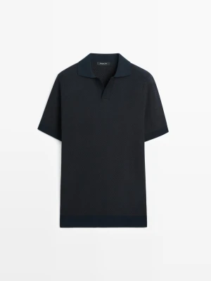 Zdjęcie produktu Dzianinowy Sweter Polo 100% Bawełny O Teksturowanym Splocie - Granatowy - - Massimo Dutti - Mężczyzna