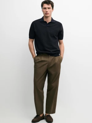 Zdjęcie produktu Dzianinowy Sweter Polo 100% Bawełny O Teksturowanym Splocie - Granatowy - - Massimo Dutti - Mężczyzna