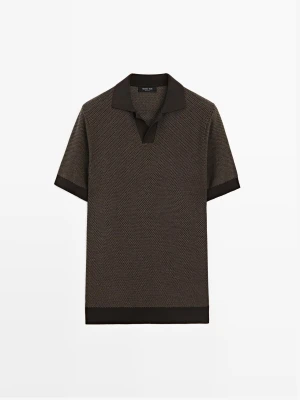 Zdjęcie produktu Dzianinowy Sweter Polo 100% Bawełny O Teksturowanym Splocie - Popielaty Brąz - - Massimo Dutti - Mężczyzna