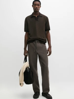 Dzianinowy Sweter Polo 100% Bawełny O Teksturowanym Splocie - Popielaty Brąz - - Massimo Dutti - Mężczyzna