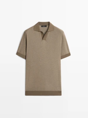 Zdjęcie produktu Dzianinowy Sweter Polo 100% Bawełny O Teksturowanym Splocie - Szarobrązowy - - Massimo Dutti - Mężczyzna