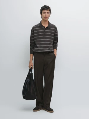 Dzianinowy Sweter Polo W Paski - Czekoladowy - - Massimo Dutti - Mężczyzna