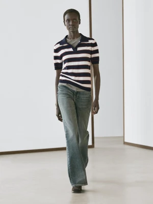 Dzianinowy Sweter Polo W Paski - Granatowy - - Massimo Dutti - Kobieta