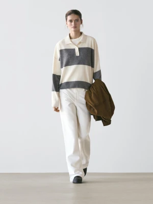 Dzianinowy Sweter Polo W Paski - Surowy - - Massimo Dutti - Kobieta