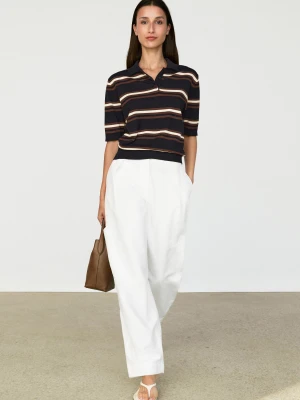 Dzianinowy Sweter Polo W Paski Ze 100% Bawełny - Granatowy - Massimo Dutti - Female