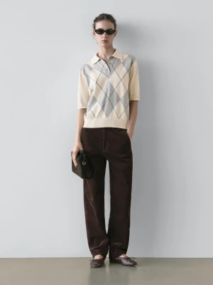 Dzianinowy Sweter Polo W Romby - Surowy - - Massimo Dutti - Kobieta