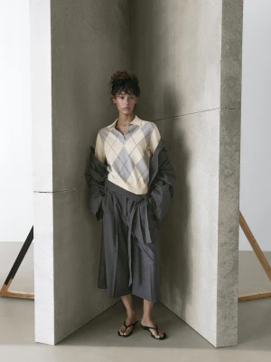 Dzianinowy Sweter Polo W Romby - Surowy - - Massimo Dutti - Kobieta