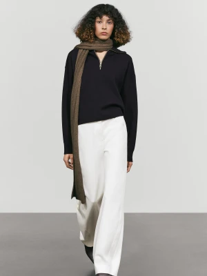 Dzianinowy Sweter Polo Z Bawełną I Suwakiem - Granatowy - Massimo Dutti - Female
