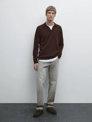 Dzianinowy Sweter Z Kołnierzykiem Polo - Bordowy - - Massimo Dutti - Mężczyzna