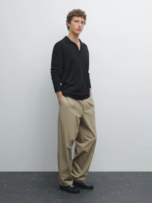 Dzianinowy Sweter Z Kołnierzykiem Polo - Czarny - - Massimo Dutti - Mężczyzna