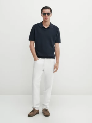 Dzianinowy Sweter Polo Z Krótkim Rękawem - Granatowy - - Massimo Dutti - Mężczyzna