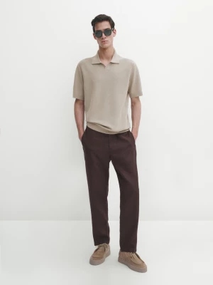 Dzianinowy Sweter Polo Z Krótkim Rękawem - Jansy Khaki - - Massimo Dutti - Mężczyzna