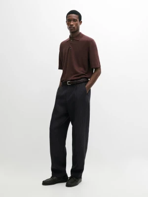 Zdjęcie produktu Dzianinowy Sweter Polo Z Lnu - Bordowy - - Massimo Dutti - Mężczyzna
