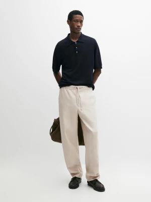 Zdjęcie produktu Dzianinowy Sweter Polo Z Lnu - Granatowy - - Massimo Dutti - Mężczyzna