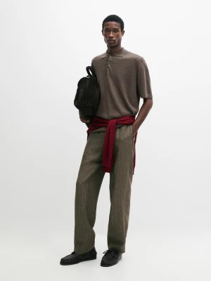 Dzianinowy Sweter Polo Z Lnu - Mokka - - Massimo Dutti - Mężczyzna