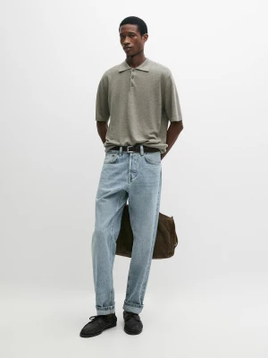 Zdjęcie produktu Dzianinowy Sweter Polo Z Lnu - Zielony Wodnisty - - Massimo Dutti - Mężczyzna