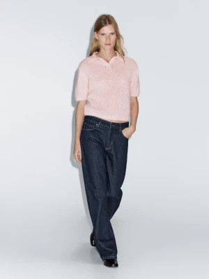 Dzianinowy Sweter Polo Z Mieszanki Alpaki - Blady Róż - - Massimo Dutti - Kobieta