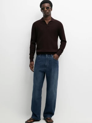 Zdjęcie produktu Dzianinowy Sweter Polo Z Mieszanki Bawełny - Bordowy - - Massimo Dutti - Mężczyzna