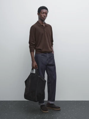 Dzianinowy Sweter Polo Z Mieszanki Bawełny - Brązowy - - Massimo Dutti - Mężczyzna