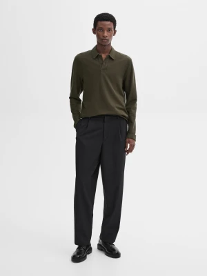 Dzianinowy Sweter Polo Z Mieszanki Bawełny - Ciemny Khaki - - Massimo Dutti - Mężczyzna
