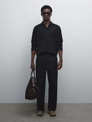 Dzianinowy Sweter Polo Z Mieszanki Bawełny - Czarny - - Massimo Dutti - Mężczyzna